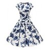 Dressystar DS1956 Robe à 'Audrey Hepburn' Classique Vintage 50's 60's Style à Mancheron Blanc à Fleur Blue S