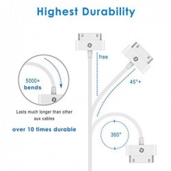 JETech Câble Compatible iPhone 4 4s, iPhone 3G 3GS, iPad 1 2 3, iPod, Sync Data USB, 1m, Blanc